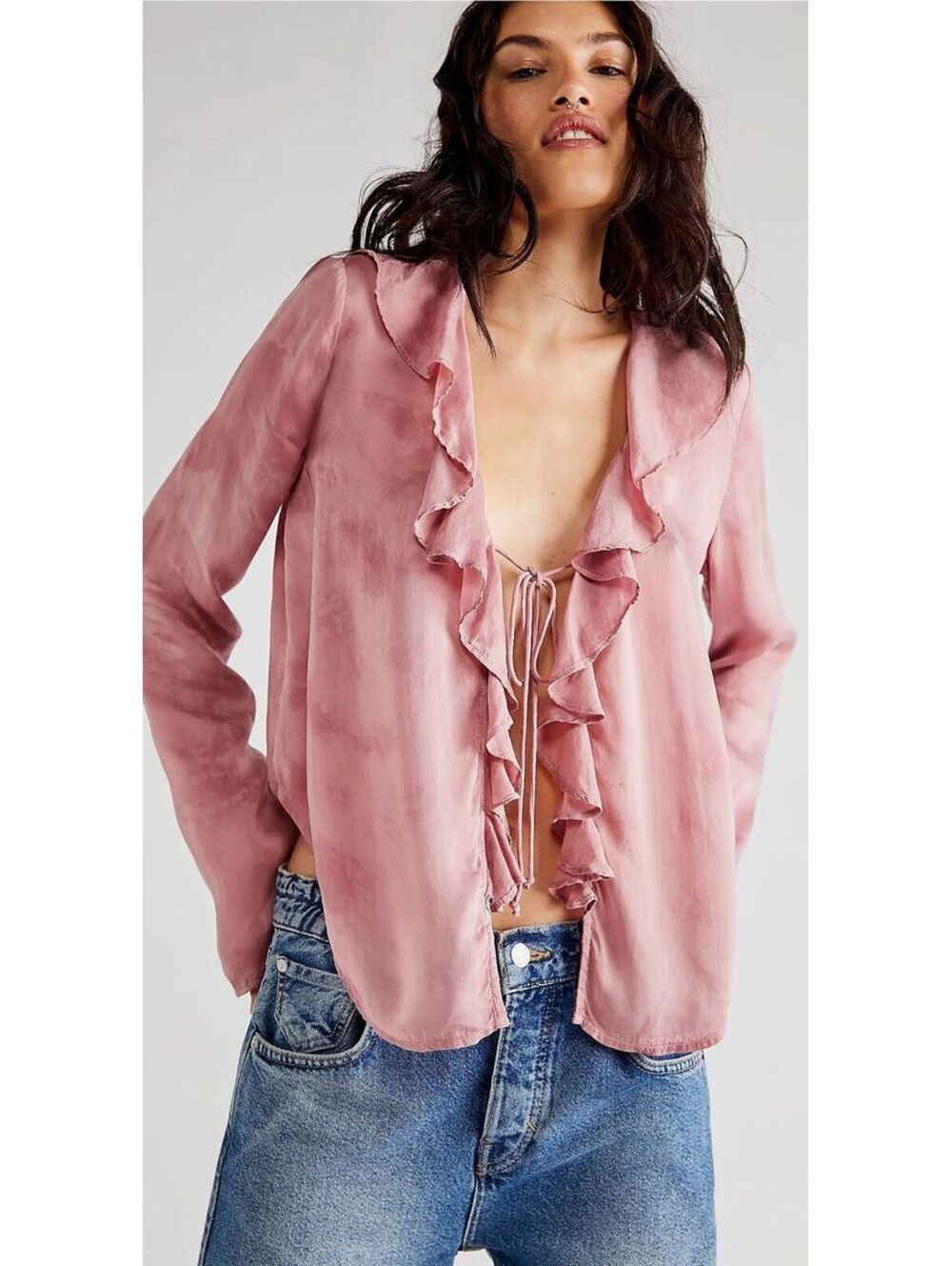 SMALL NWT FREE PEOPLE SASCHA TIE FRONT RUFFLE BLOUSE